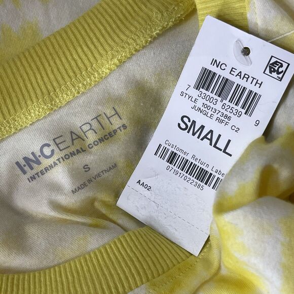 INC Earth Small Top Long Sleeve Stretch Tie-Dye Crew Neck Cutout Shoulder Yellow - Picture 6 of 8